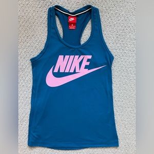 Nike Women's Tank Top Activewear Blue with Pink Logo Size XS